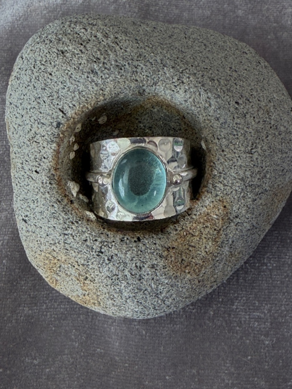 Sterling Silver Aquamarine Cabochon Wide Band Ring